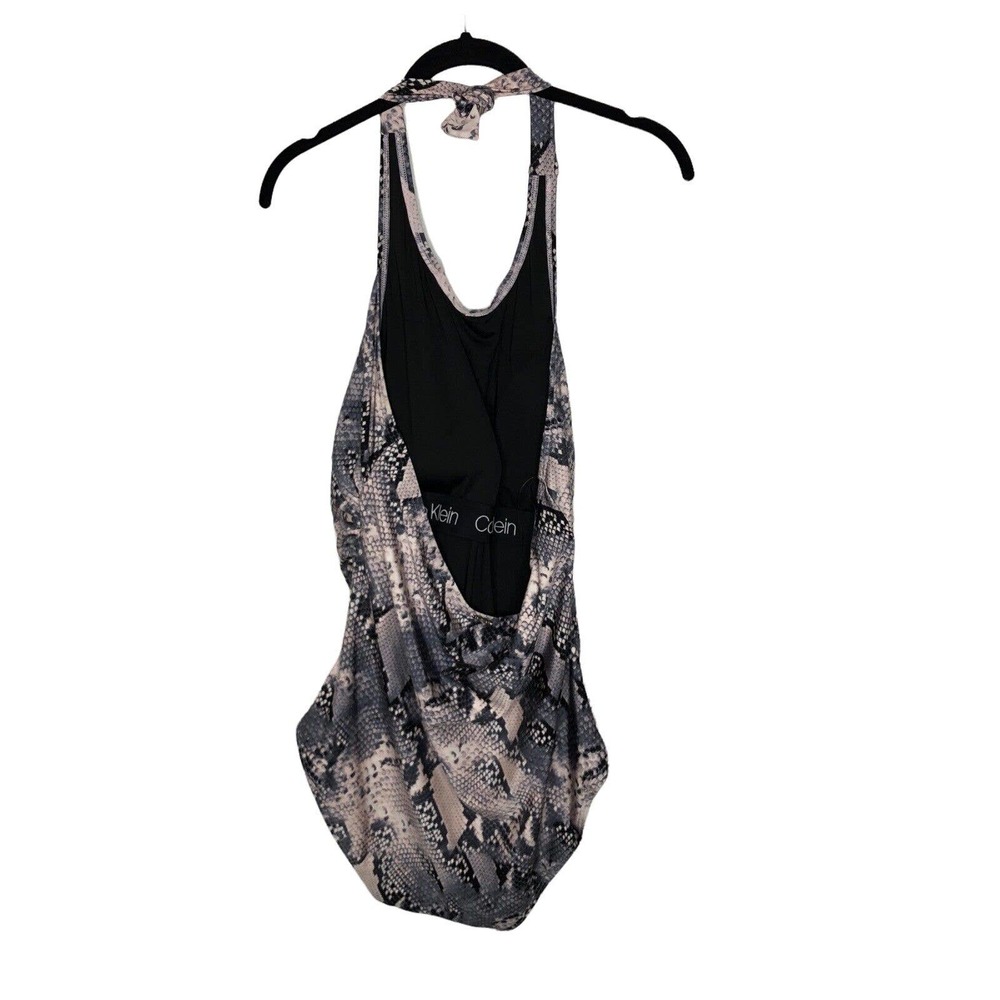 NWT Calvin Klein Womens Snakeskin Print one Piece Swimsuit Size 16 Halter‎ Neck - Picture 7 of 9